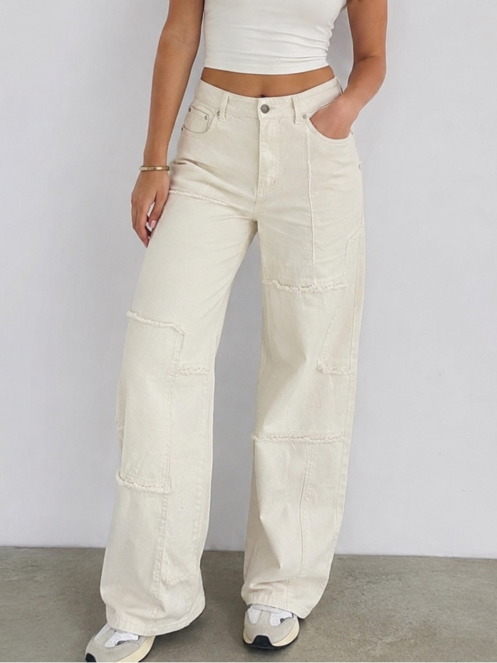 CIDER Happy Hour Women’s Size Large Cream Patchwork Wide Leg Jeans
